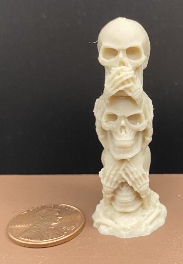 Miniature See, Hear, Speak No Evil Skulls From Forest Fairy Miniatures and 3D Prints